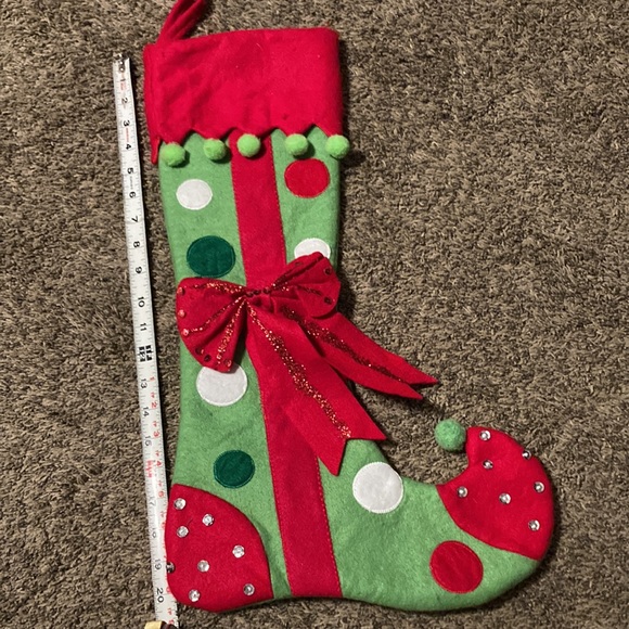 20x13” Fancy Colorful Christmas Stocking Bow, Glitter, Sequins, Pom Poms Felt - Picture 8 of 8